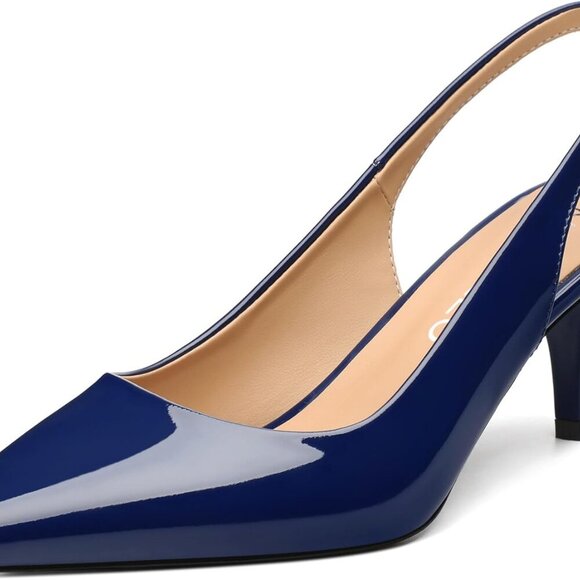 Shoes - Women Slingback Heels Faux Leather 2.5 Inch Kitten Pointed Toe Pumps Dress